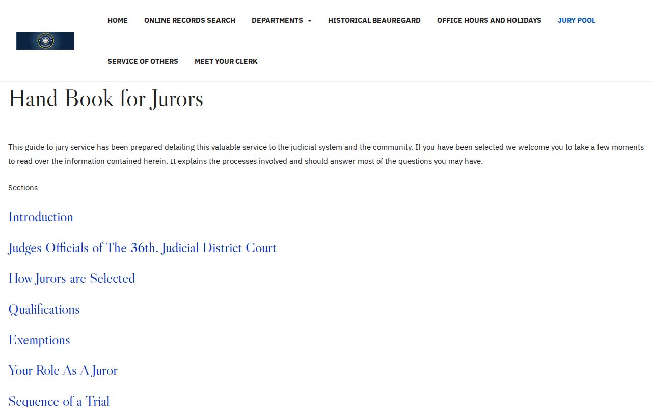Beauregard Parish criminal court cases and 36th JDC jury information
