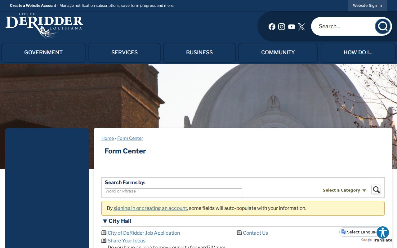DeRidder Form Center for requesting DeRidder criminal records