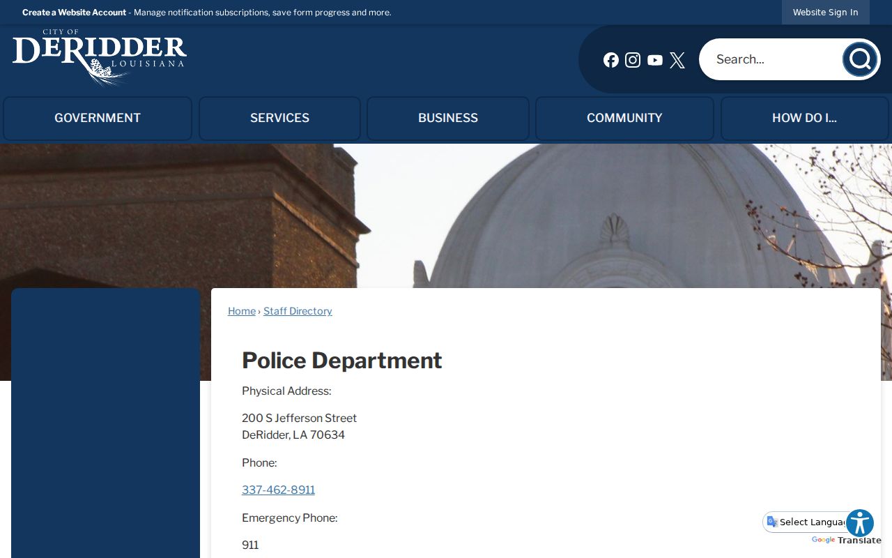 DeRidder Police directory for DeRidder criminal records contacts