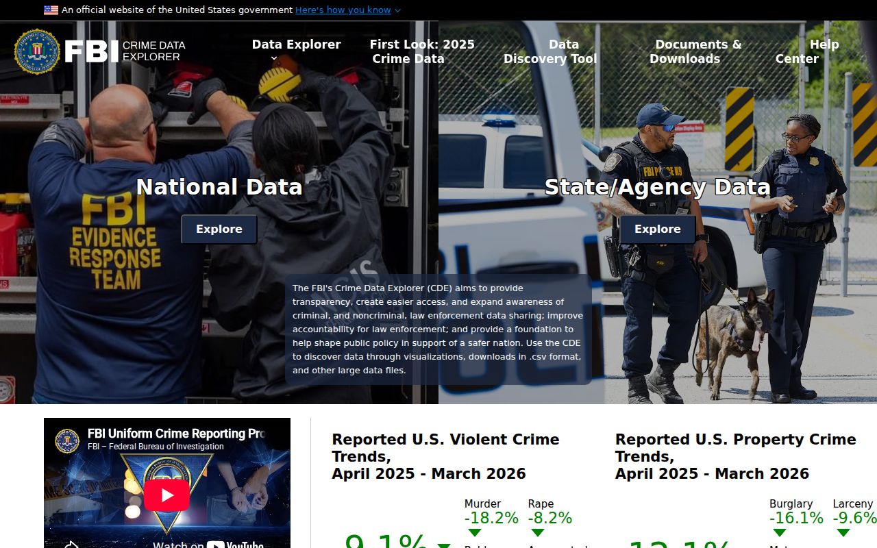 FBI crime data search for DeRidder criminal records context