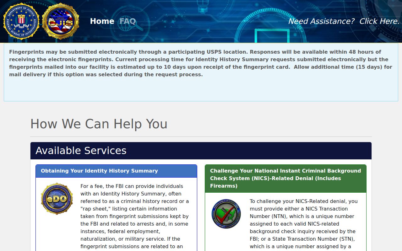 FBI identity history access for Beauregard Parish criminal records